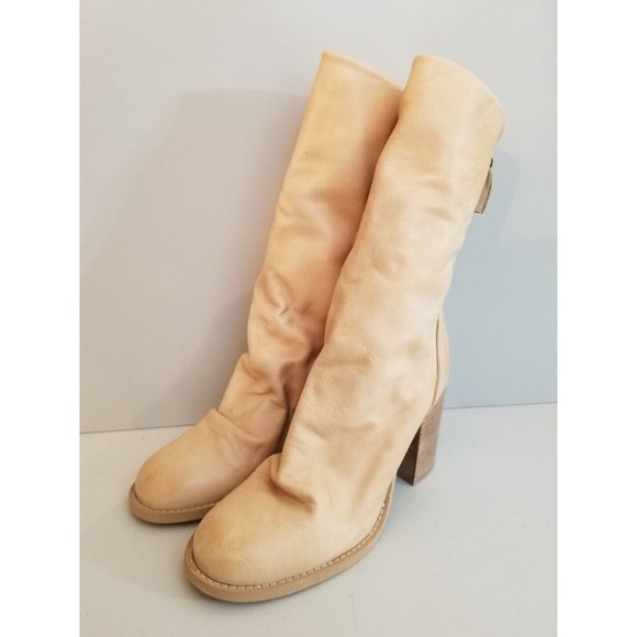 Free People Elle Block Heel Boots Natural Cane Tan Slouch Leather Size 38.5 - Picture 2 of 5
